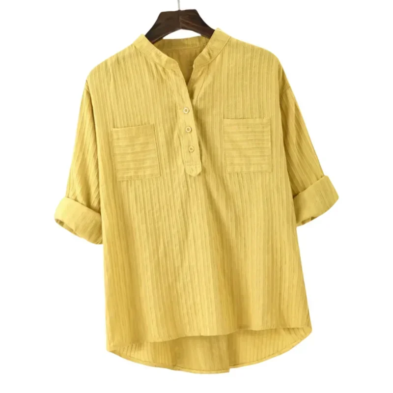 Cotton Linen Blouses Elegant Long Sleeve Design