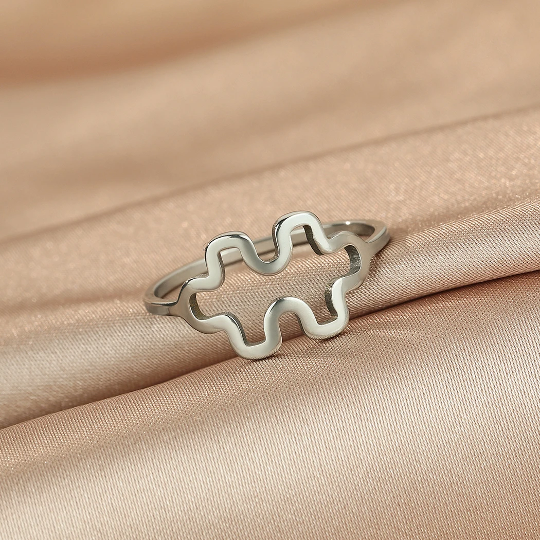 Dainty Ring Puzzle Ring Stainless Steel Autism Awareness We Just Fit Jewelry Valentine for Men and Women Art Line Trendy Jewelry 2