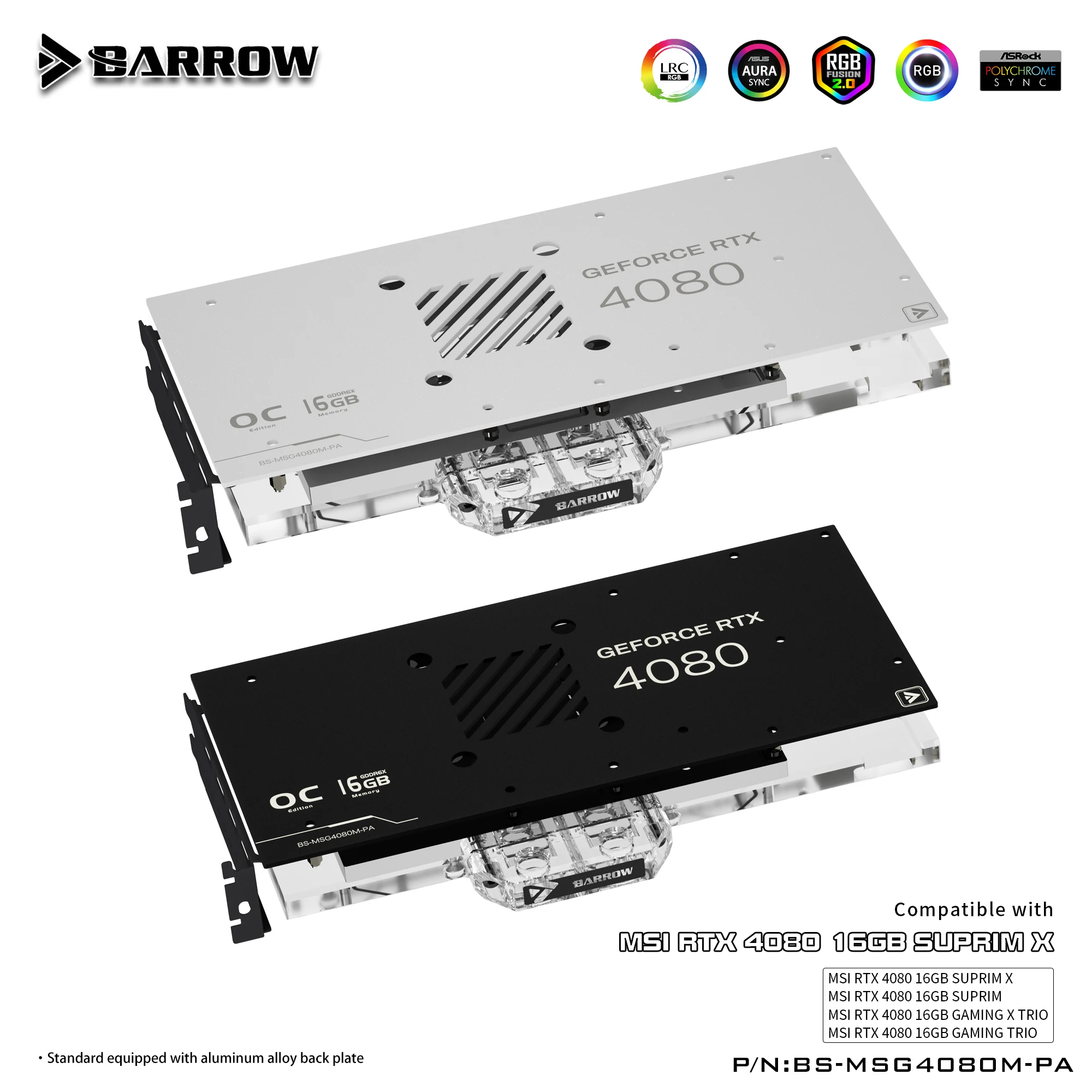 Barrow Gpu Water Block Per Msi Rtx 4080 16Gb Suprim X Dispositivo Di Raffreddamento Della Scheda Grafica Con Piastra Posteriore, Bs-Msg4080M-Pa