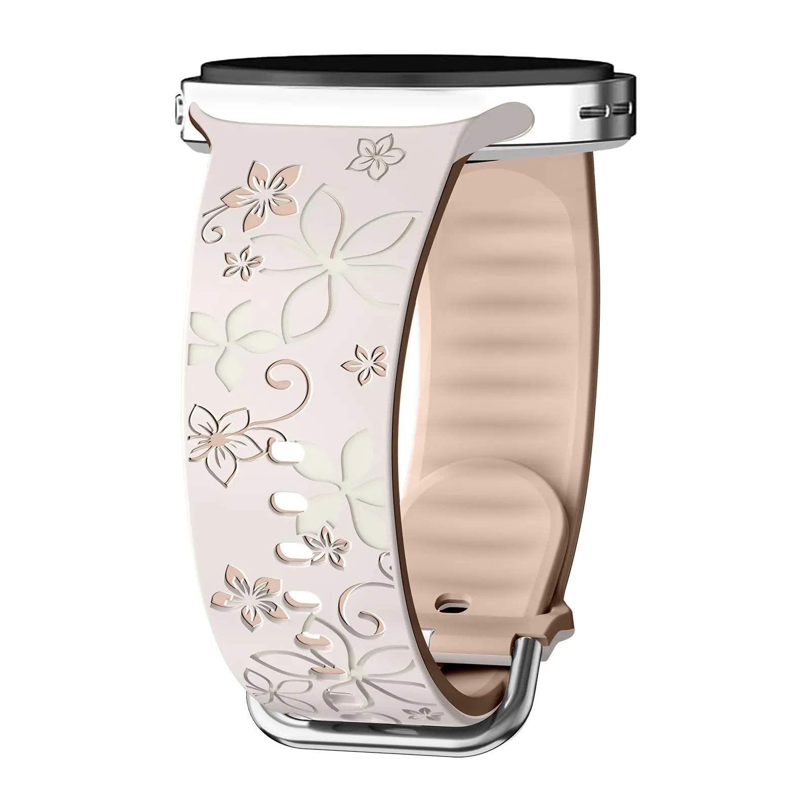 Two-Tone Flower Engraved Silicone Wristband