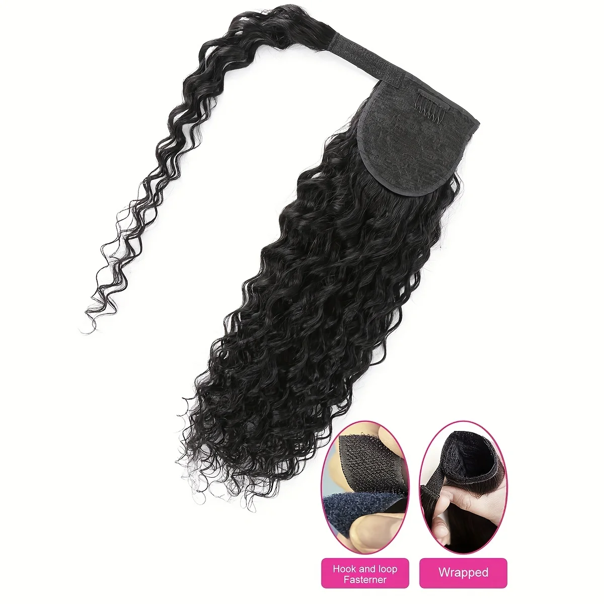 Human Hair Extensions Deep Wave Ponytail Natural Black Brazilian Wrap Around Pony