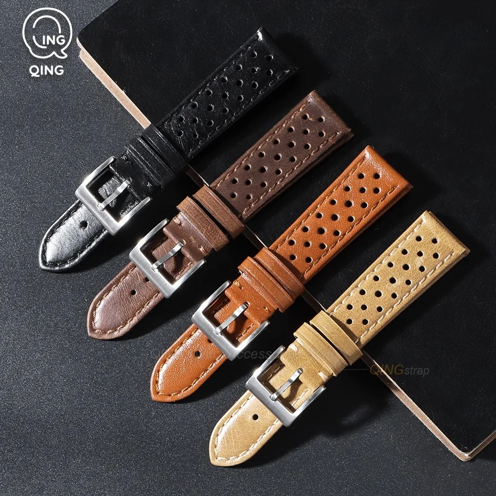 Vintage Genuine Leather Watch Bands - Cowhide Straps, Breathable Bracelet, 18mm, 20mm, 22mm Sizes