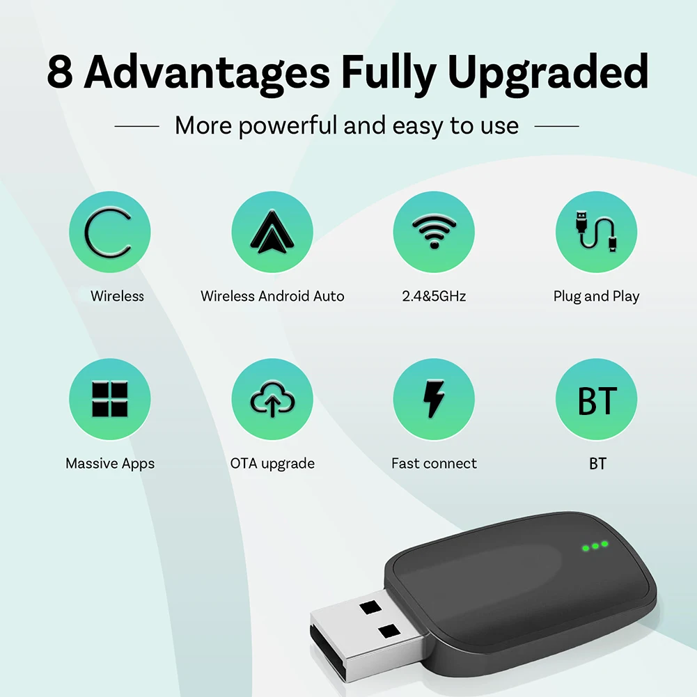 2 in 1 무선 CarPlay 안드로이드 오토 어댑터 무선 CarPlay 어댑터 스마트 USB 동글 (아이폰 및 안드로이드 기기용, 순정 유선 차량용)