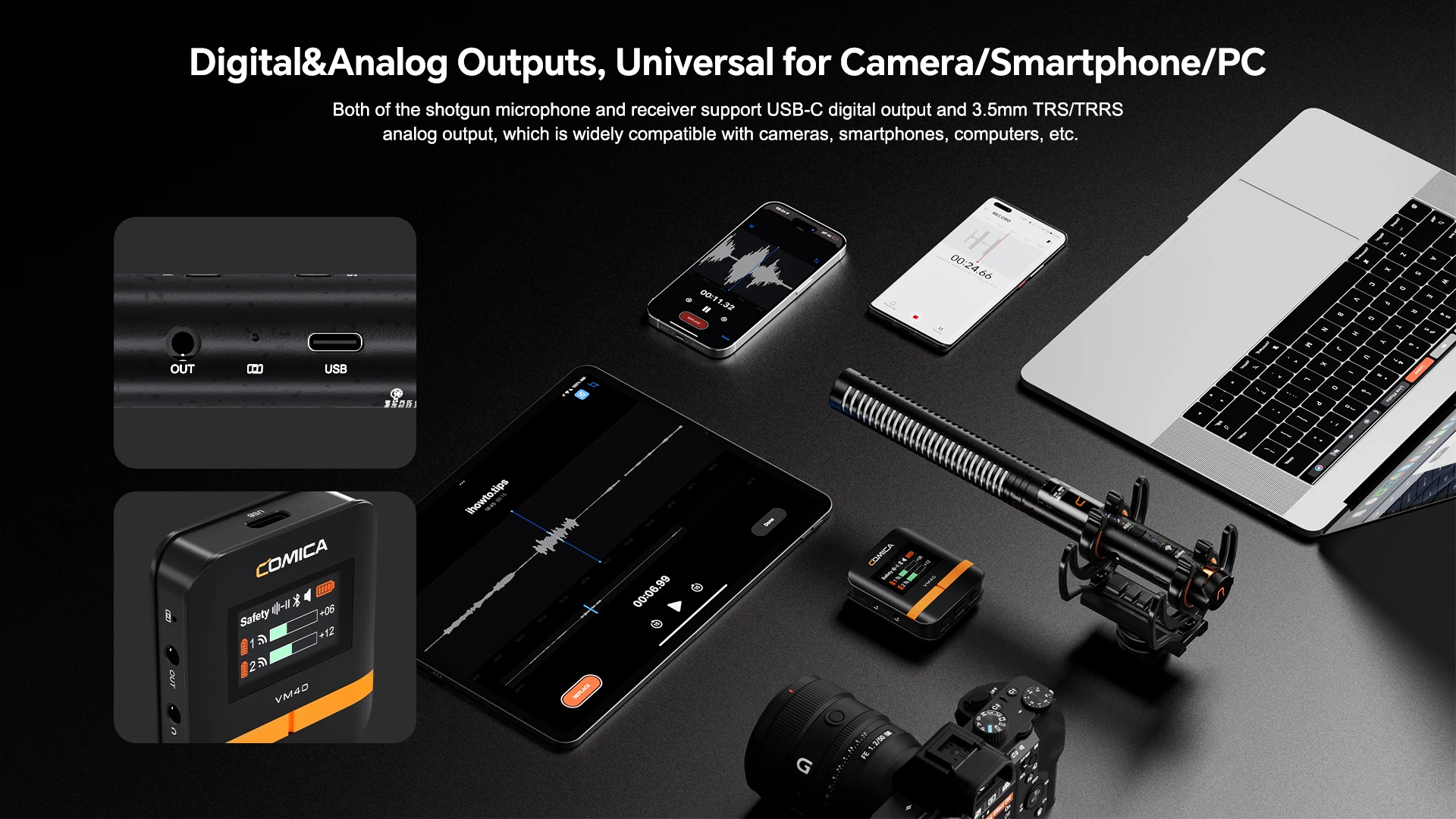 COMICA VM40 2.4G Super Cardioid Shotgun Microphone, Wired and Wireless dual modes, Bluetooth microphone for Camera/Smartphone/PC