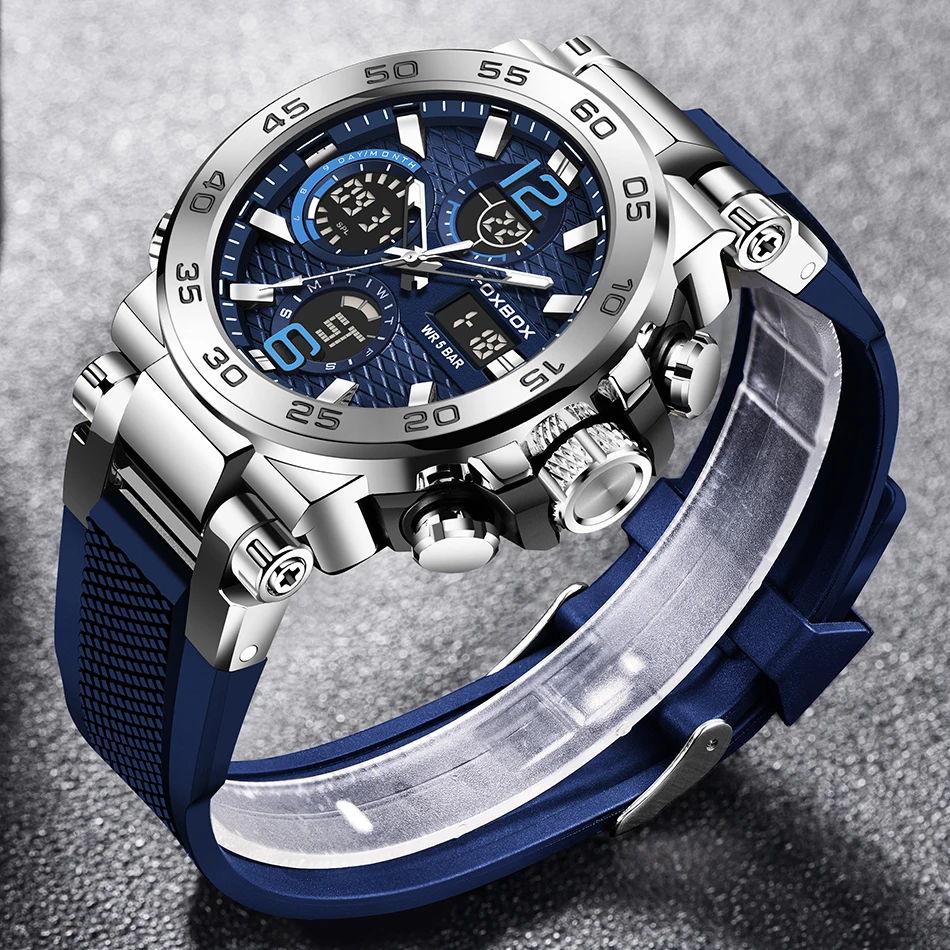 FOXBOX Sport Men's Digital Watch Fashion Quartz Big Dial Watch Men Casual Luminous Waterproof Watches Chronograph Clock Male