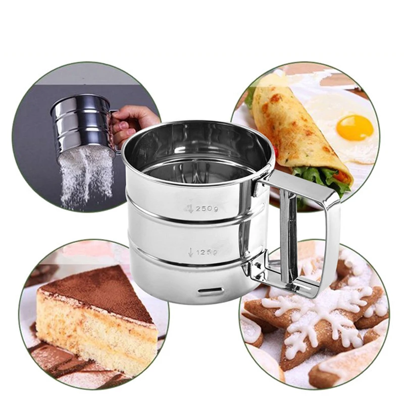 

Stainless Steel Flour Sifter Fine Mesh Powder Flour Sieve Icing Sugar Manual Sieve Cup Kitchen Gadget Baking Pastry Tools Gadget