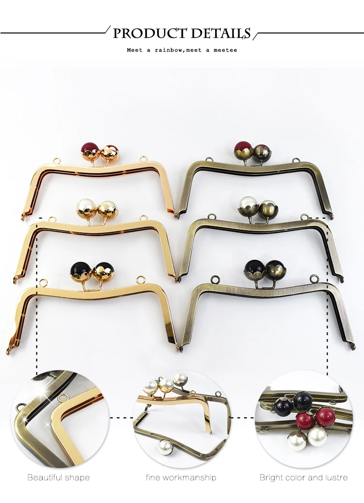 1/2Pcs Deepeel 20cm Metal Handle for Bags Pearl Head Kiss Lock Clasp Purse Brackets HandBags Handles Replacement Accessories