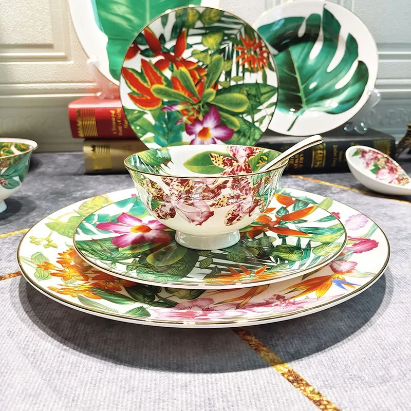 Tropical Rainforest Series Western Food Plate Rice Bowl Soup Pot Tableware Wizard of Oz Bone Porcelain Tableware Gift Gifts