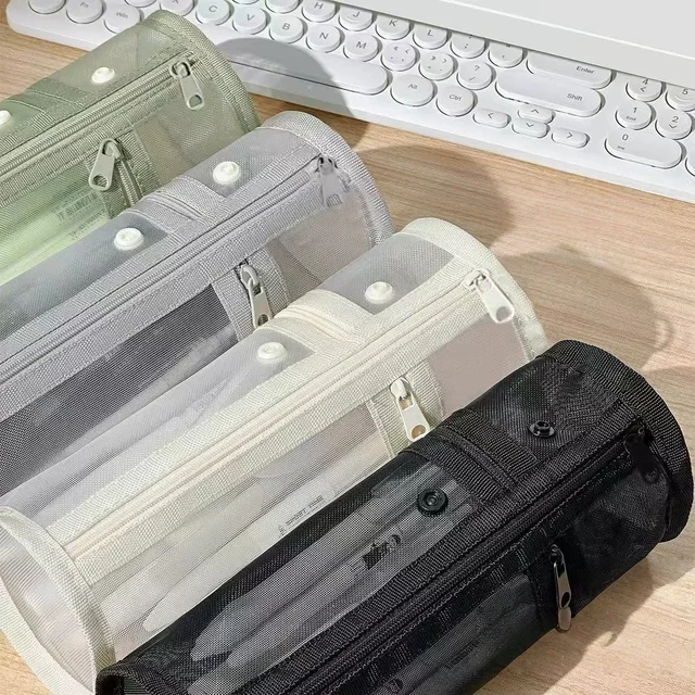 Pencil Organizer Foldable Clear Stationery Bag Mesh Pencil Case Mesh Portable Pen Bag For Office School Stationery Storage 1