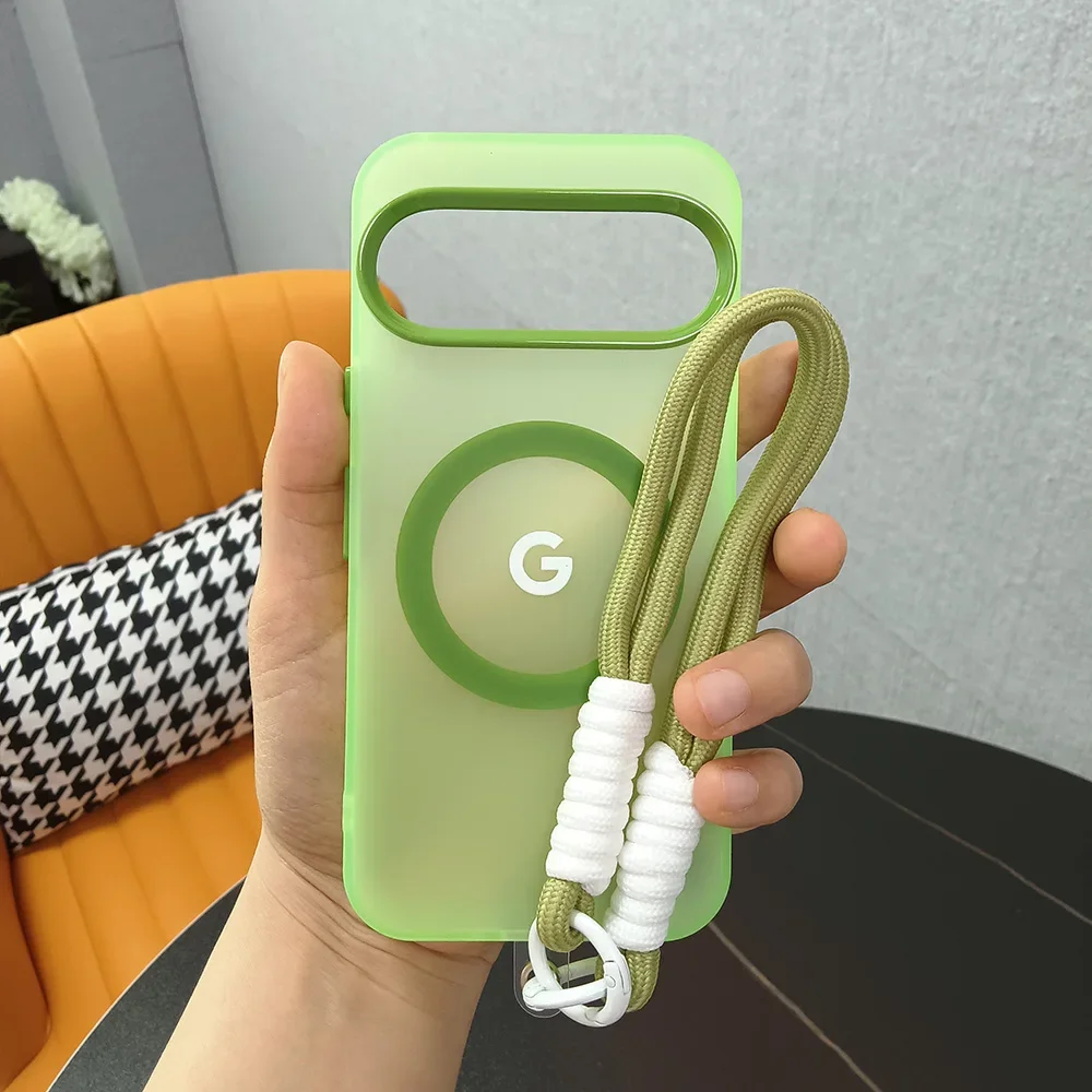 Magnetic Frosted Transparent Phone Case with Lanyard – Matte Translucent Cover