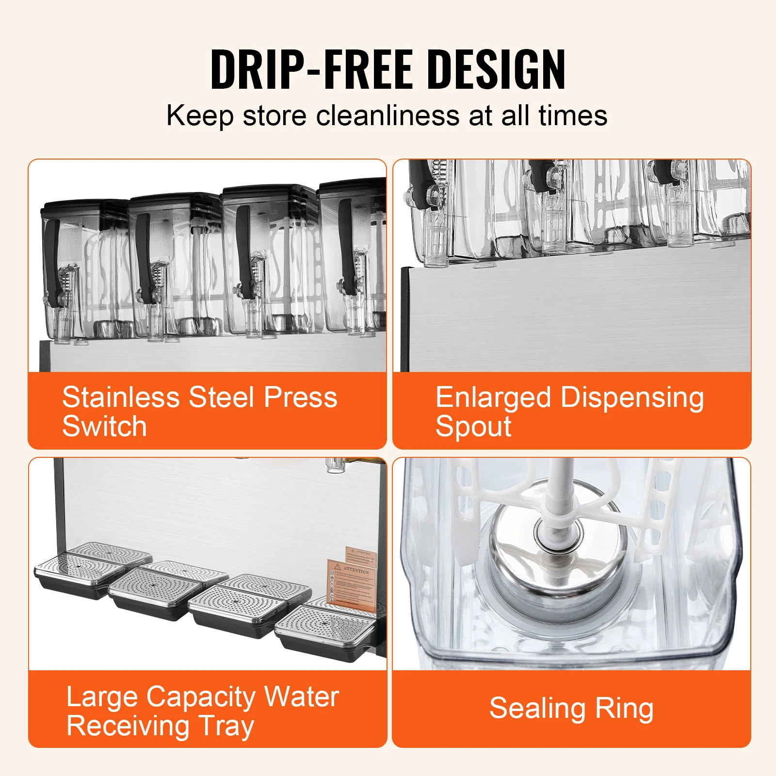 SucceBuy Commercial Beverage Dispenser 4 Tanks 10L/12L Per Tank Juice Dispenser Stainless Steel Ice Tea Drink Machine