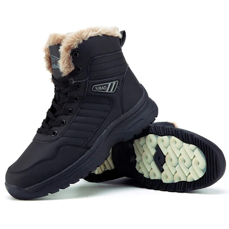 2023SuperWarmFurHikingBootsMensWinterOutdoorNonSlipBlack