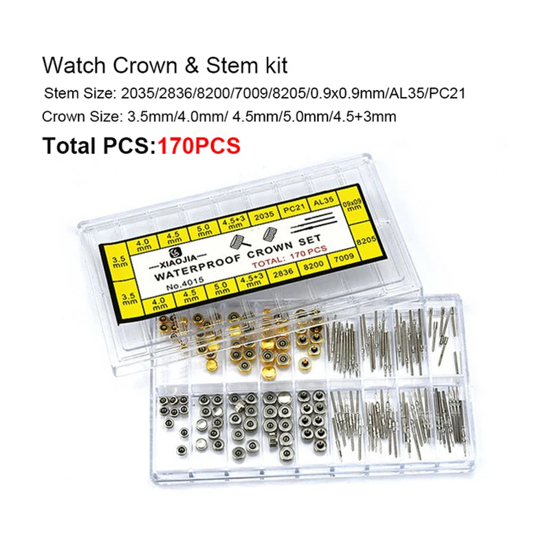 

170/140/pcs Watch Crown Kit Watch Flat Head Watch Parts Replacement Accessory Watch Repair Watchmaker Professional Tool