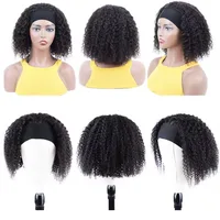 Bandeau cheveux humains Bob Afro crépus bouclés 250 densité brésilien Remy cheveux Afro profond bouclés sans colle écharpe perruques pour les femmes noires 5