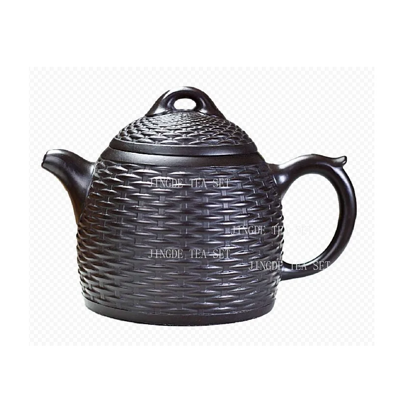 260ml 14 Hole Yixing Black Clay Purple Clay Teapot High End Handmade Bamboo Woven Teapot for Household Use Kung Fu Tea