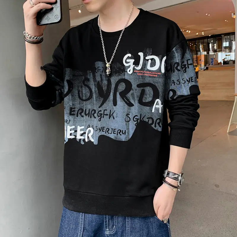 

Autumn Men Clothes Long Sleeve T-shirt Top Spring Hoodie Men Loose Trend Large Size Sweatshirt Fashion Letter Printing Pullover