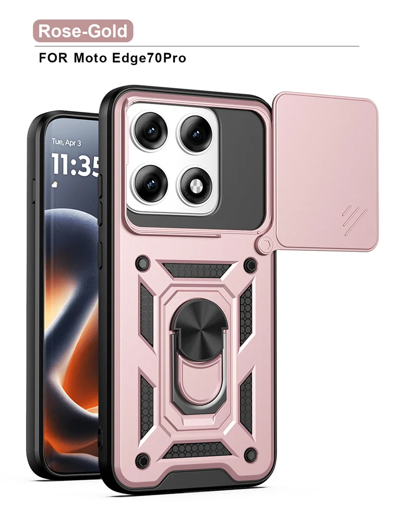 Lens Slide Armor Protection Phone Cover with Car Magnetic Ring Stand