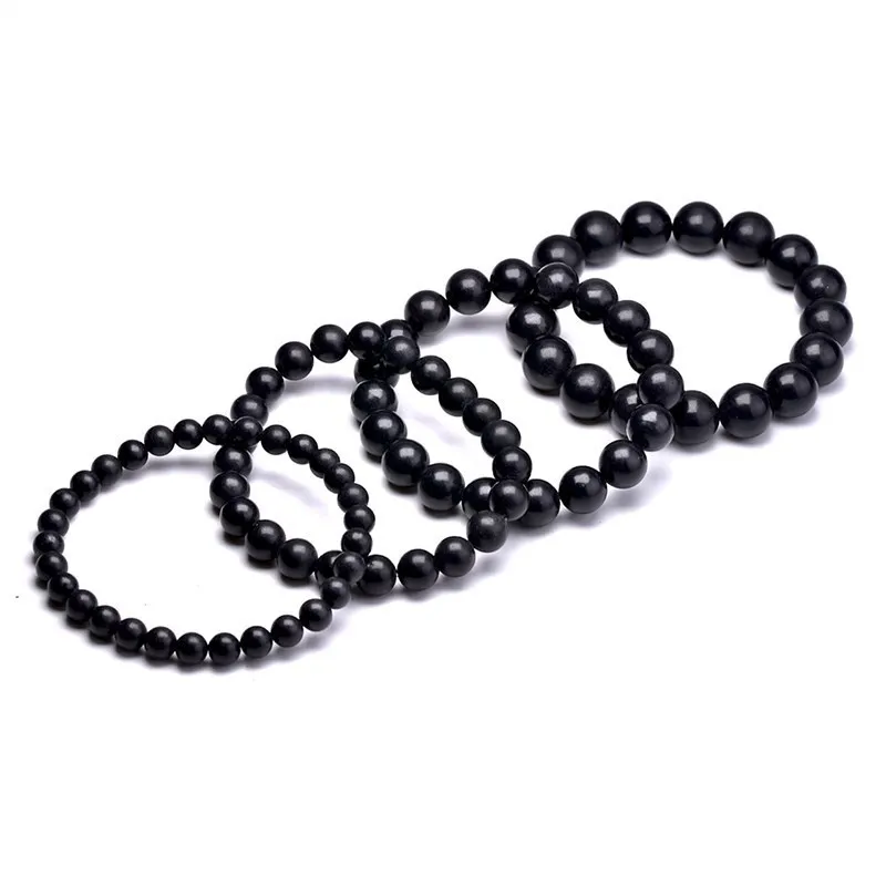 JD Natural Black Shungite Magnetic Graphite Beaded Bracelet for Women Men Health Care Minerals Bangles Healing Meditation Jewelry beaded bracelet stone bead bracelet