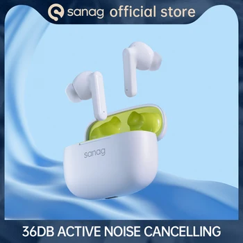 Sanag-T80S PRO 액티브 노이즈 캔슬링 헤드폰, 듀얼 호스트 AAC HiFi TWS 무선 블루투스 이어폰 ANC 이어버드 4 마이크 헤드셋