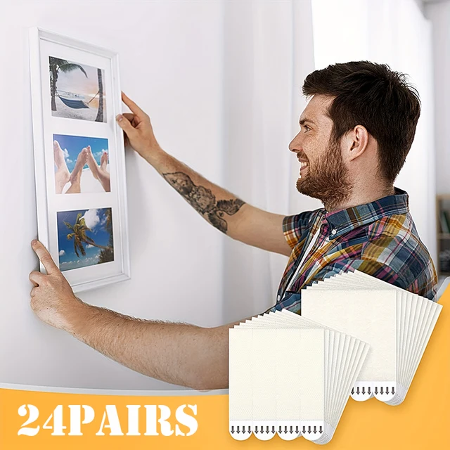 12/24pairs White Adhesive Strips Picture Hanging Strips Undamaged Hanging  Picture Hangers Tool-free Wall Hanging Strips - AliExpress