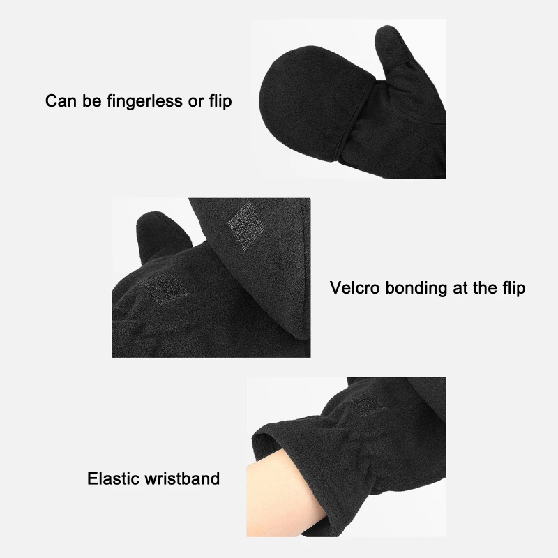 Windproof Convertible Flip Top Gloves Winter Warm Mittens Half Finger Gloves with Flap Cover For Man Women Kids Children 3