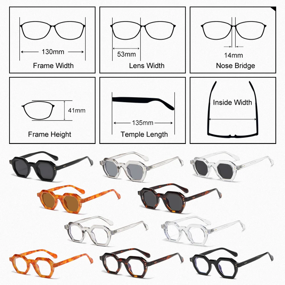 Vintage Sunglasses Unisex Eyeglass Frames with Replaceable Lens Hexagon Retro