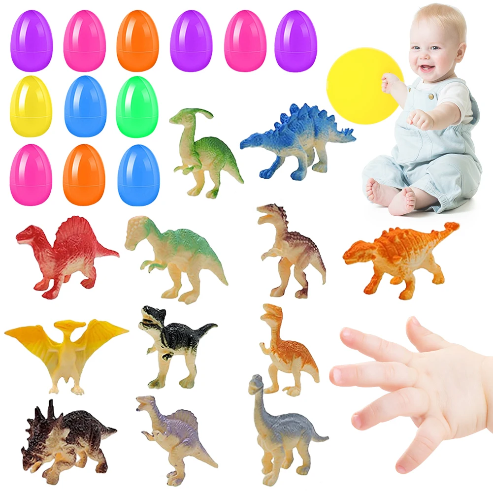 12 Pack Prefilled Easter Eggs with Dinosaur Toys Easter Basket Stuffers Surprise Easter Eggs for Kids Easter Egg Hunt Game