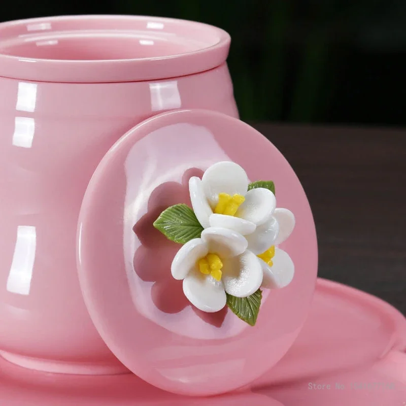 Tea Water Separating Mug with Handle Ceramic Cover Lid Pinching Flower with Handle Creative Home Furnishings Office Pink Cup 1Pc