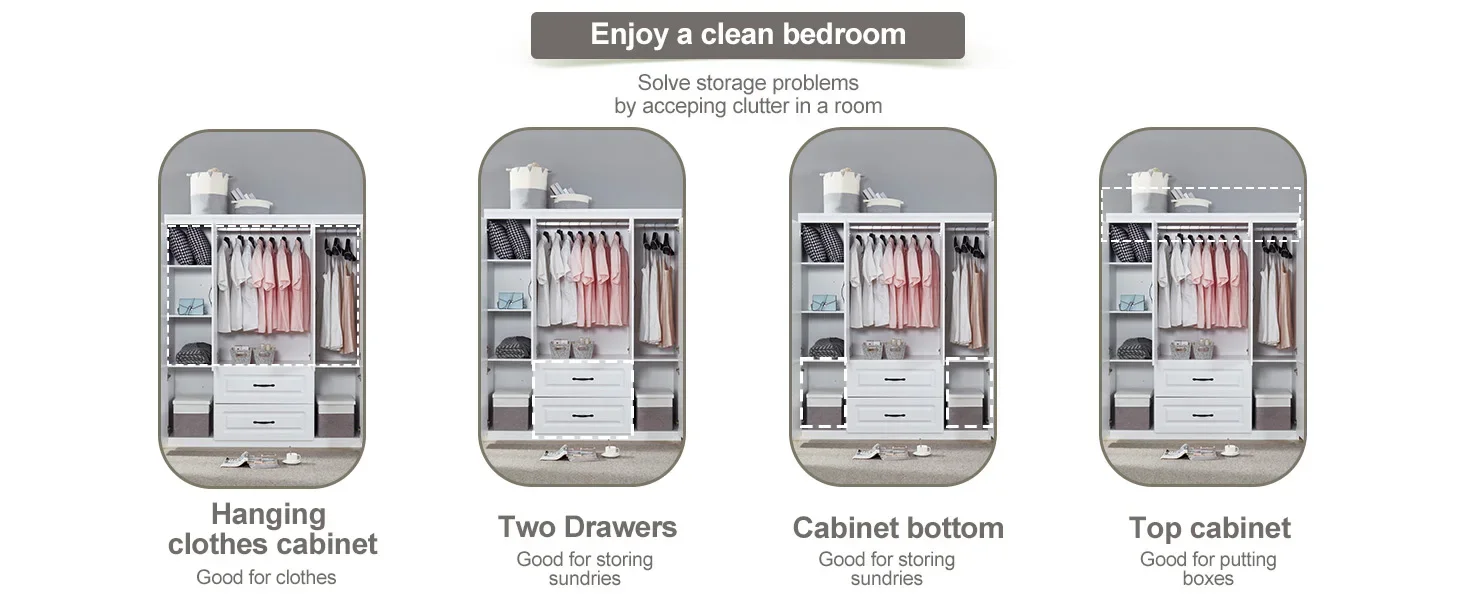 Description Picture 6 of item4 Door Armoire Wardrobe Closet Cabinet 2 Drawers Wooden White Cabinet Closet with High Storage Capacity Closet Wardrobe