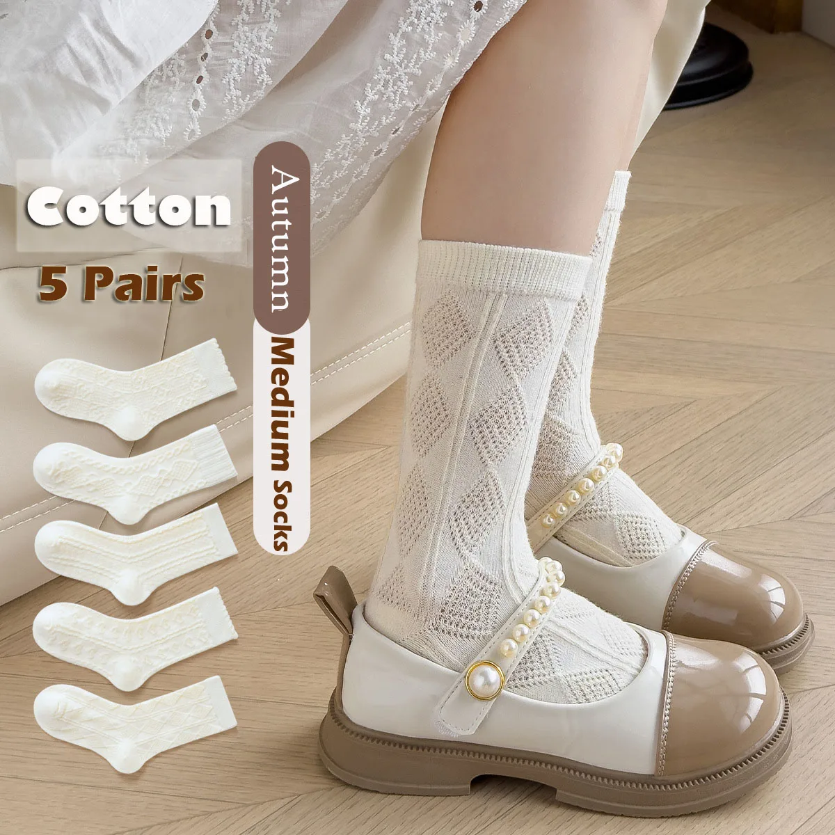 5 Pairs Girls Socks Solid White Cotton Socks A Class Socks Baby Autumn Mid Calf Socks Children Medium Socks Baby Kids Socks 4