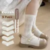 5 Pairs Girls Socks Solid White Cotton Socks A Class Socks Baby Autumn Mid Calf Socks Children Medium Socks Baby Kids Socks 4
