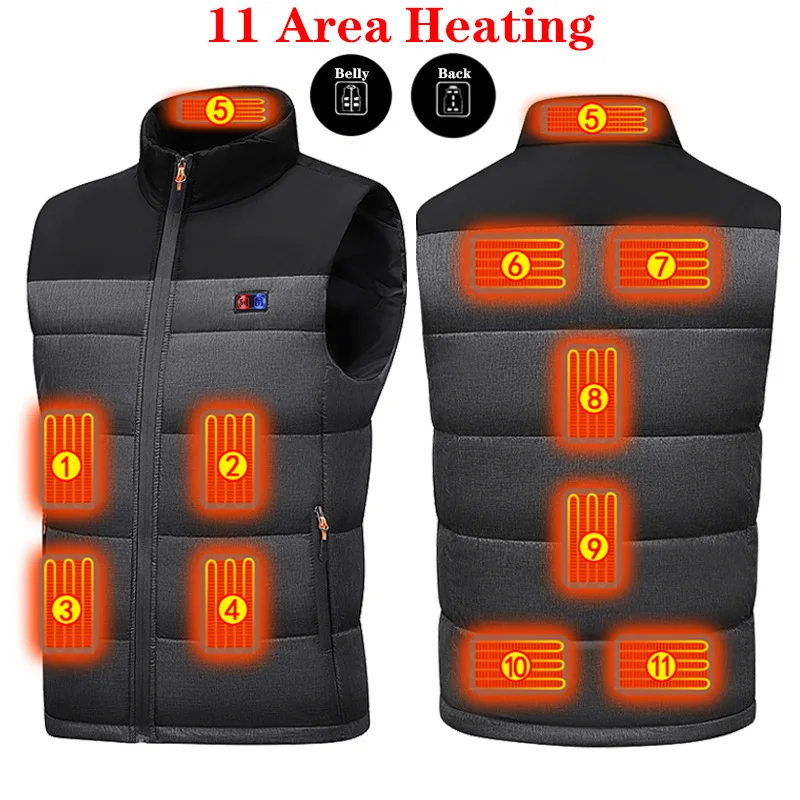 Doudoune chauffante 2025 pour homme et femme, 11 zones de chaleur, batterie USB, veste thermique réglable