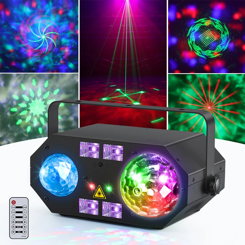 Dj Disco Ball Party Light 5in1 With DMX512 Remote Control Sound Activated LED RGBW Water Wave Laser Strobe UV Stage Effect Ligth