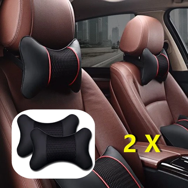 2x PU Leather Knitted Car Seat Pillow Headrest Neck Cushion Universal