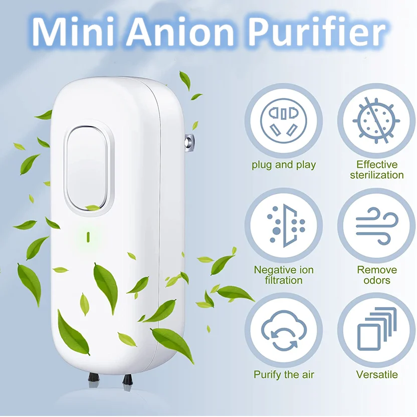 Mini purificatore d'aria per la casa, purificatore d'aria con generatore di ioni negativi Plug-in nessun filtro detergente per l'eliminazione degli odori domestici