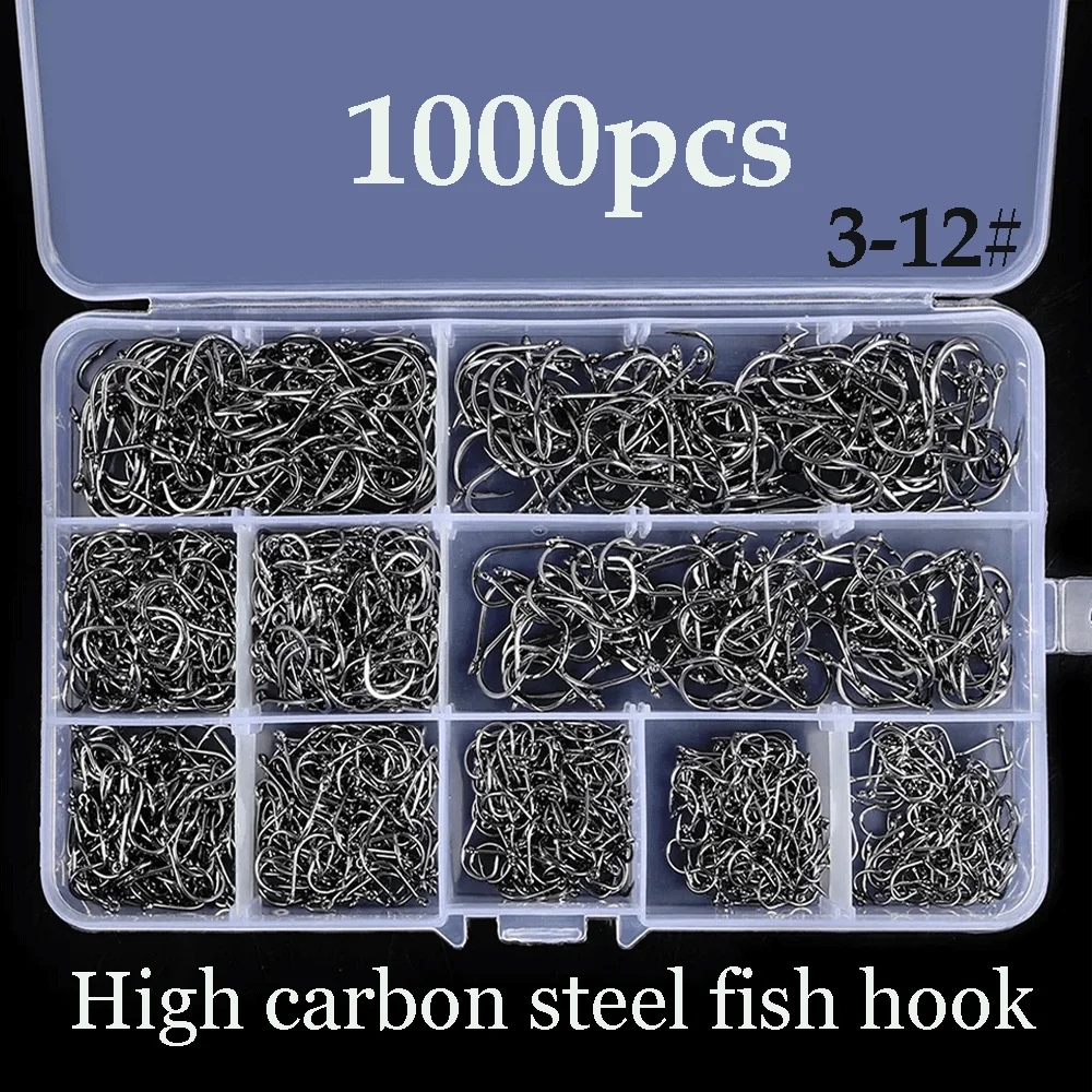 Fishing Hooks 100-1000 Pieces of Fish Hook Box Set Saltwater Fresh Water High Carbon Steel Fish Hook Accessories Fishing Gear