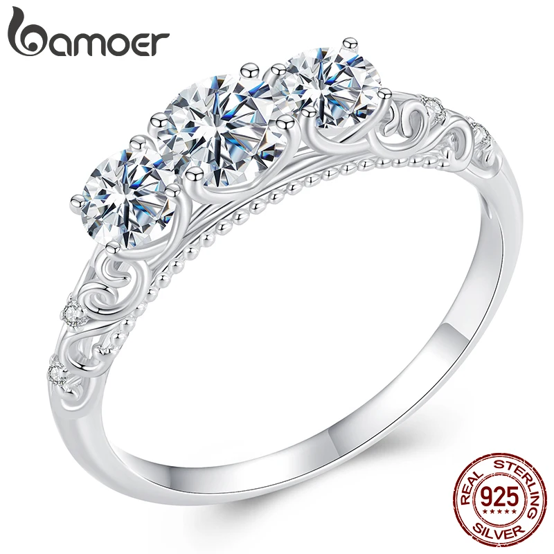 Silver Rings Silver Ring Gold Plated Rings Gold Plated Silver Ring Moissanite Ring Wedding Rings BAMOER 1.1CTTW Round Moissanite Ring For Women White Gold Plated D Color VVS1 Lab Diamond 925 Sterling Silver Engagement Ring