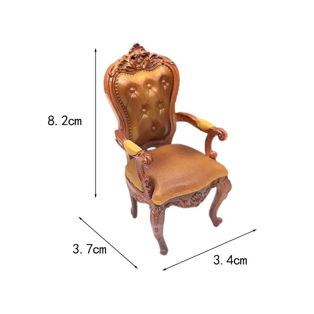 Vintage Style Dollhouse Chairs Mini Retro 1/12 Scale Miniatures Furniture Simulated Luxury Dining Chair Scene Model