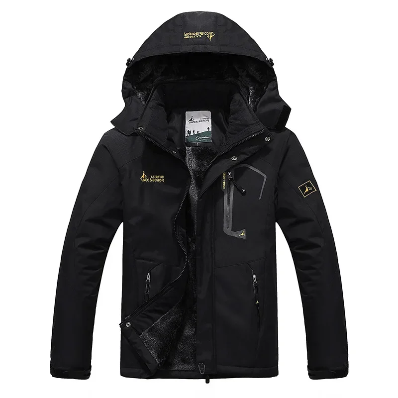 Men Coat Fleece Lined Waterproof Autumn Winter With Hood
