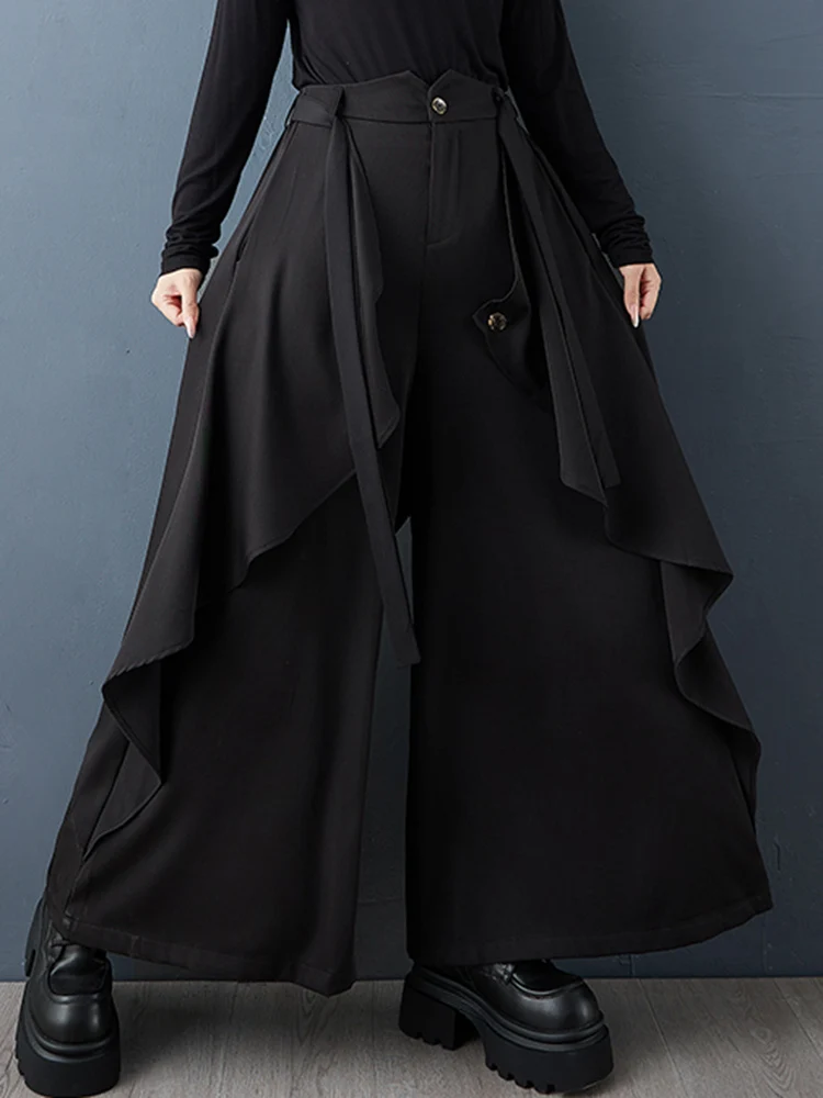 Black Vintage Irregular High Waist Wide Leg Pants Women Spring Autumn New Casual Loose Ladies Trousers Fashion Streetwear 2025