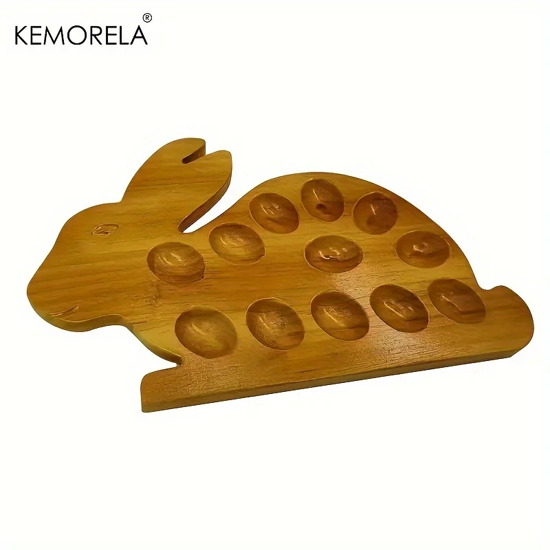 Wooden Bunny Shaped Egg Tray Egg Storage Holder Double Sided Cake Tray Bunny Shaped Wooden Plate Kitchen Storage Accessories 1Pc