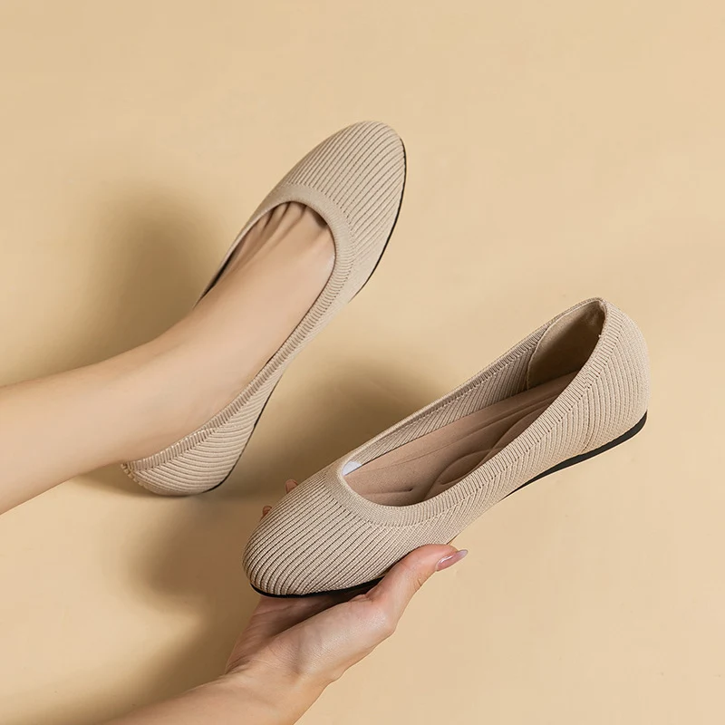 Women shoes flat elastic knitting round head mixed color soft sole breathable comfortable fashion women's light casual shoes  23 4