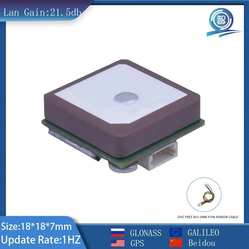 Module GPS boussole GNSS haute précision pour navigation extérieure, connecteurs et antenne visibles.