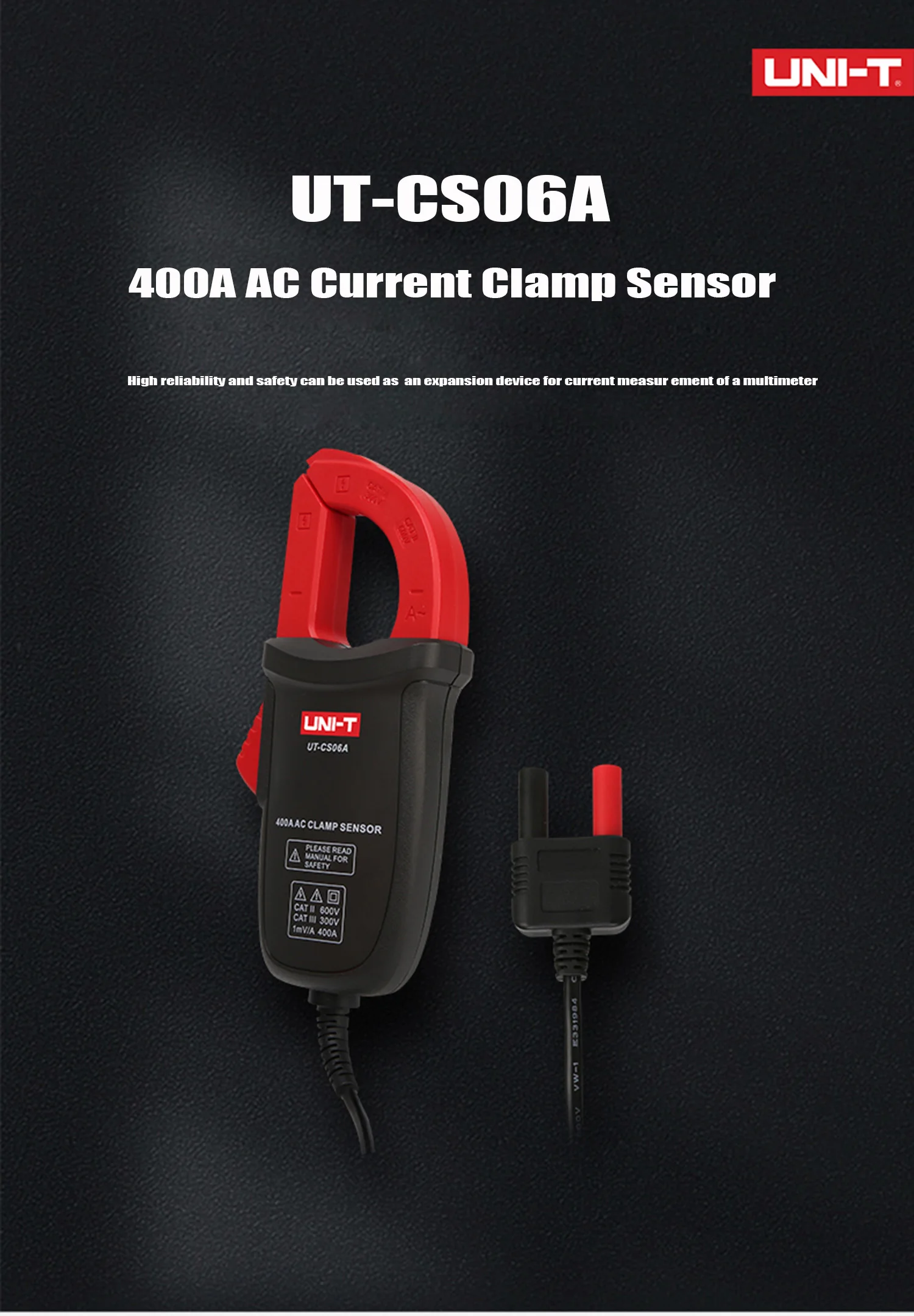 Description Picture 3 of itemUNI T AC Current Clamp Sensor UT-CS06A 400A Current Measuring Pliers Ammeter Suitable For UT61E+ UT139C UT196 Multimeters