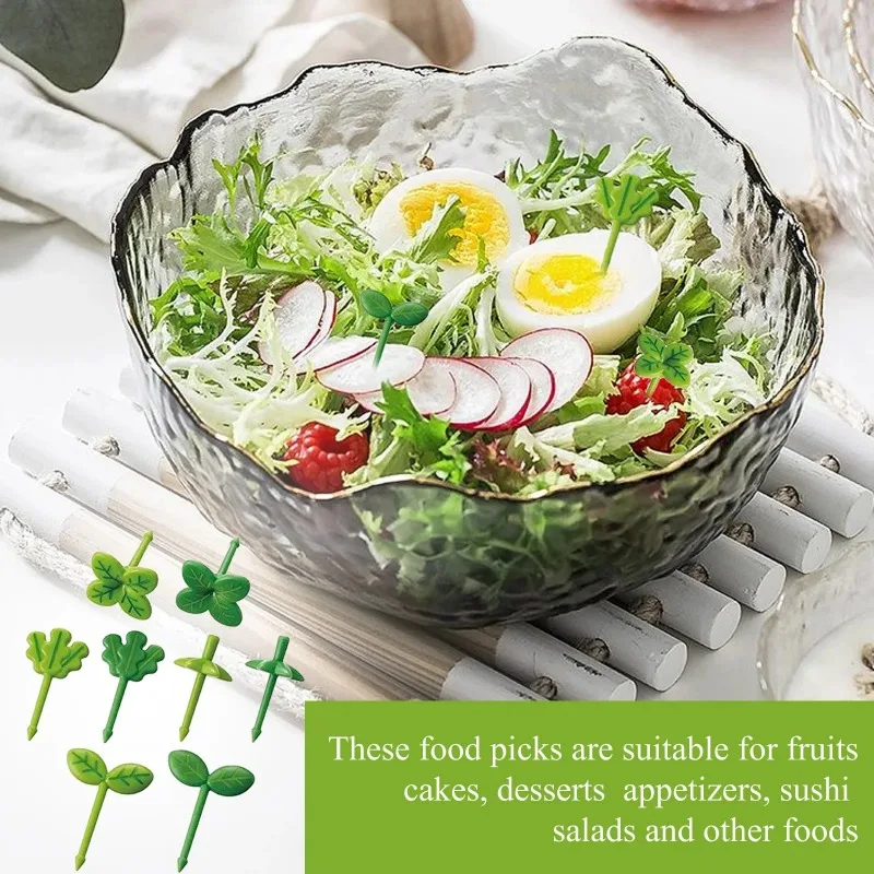 Food Picks 40-8pcs Plastic Sticks Home Party Decor Forks Toothpick Lunch Accessories Leaf Shapes Kids Sandwich Salad