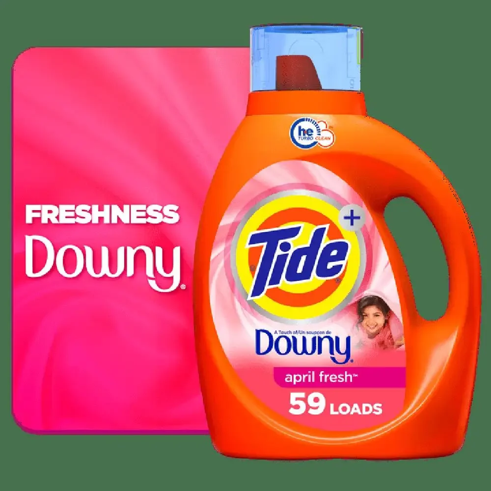 Tide Downy Liquid Laundry Detergent 84 fl oz 59 Loads Heavy-Duty Concentrated Cleanser April Fresh Scent Works Both HE