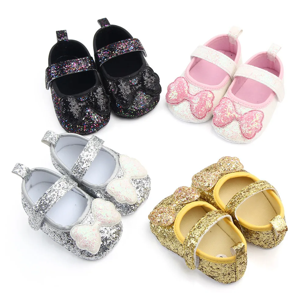 

Newborn Baby Girl Shoes Toddlers Babies PU Anti-Slip Princess Shoes Sequins Bowknot Infant Casual Soft Sole First Walkers