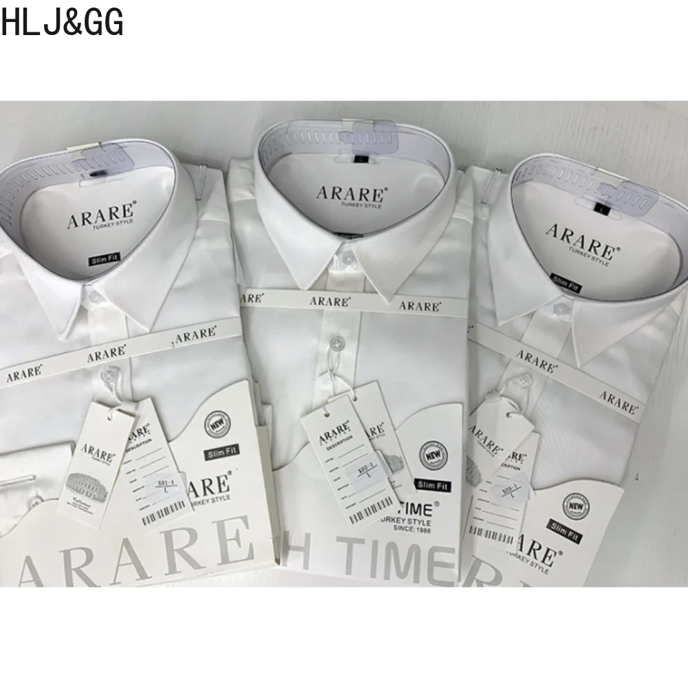 HLJ&GG Men's Solid Color Business Formal Clothing Shirt Male Classics White Slim Fit No Ironing Long Sleeve Shirts Summer New