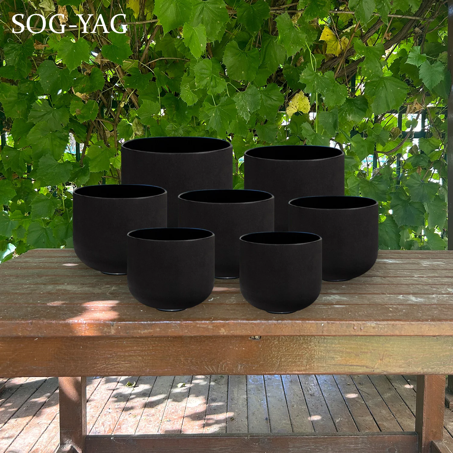 

SOG-YAG 6-12" Double Black Colored Quartz Crystal Singing Bowl Chakra Set 7pcs CDEFGAB Note for Sound Healing with Carry Bags