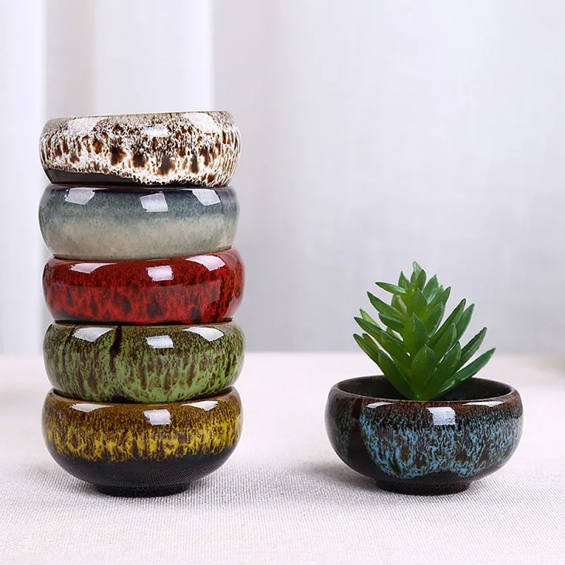 

6Pcs Kiln Variable Mini Flower Pot Ice-Crack Practical Ceramic Compact Vase Simple Succulent Plant Planter for Home Garden Decor